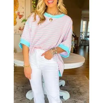 SHEWIN 2025 Trendy Loose Short Sleeve Sweatshirt