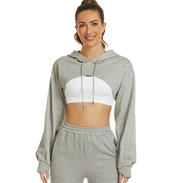 Flygo Women's Cut Out Super Cropped Hoodie Long Sleeve Pullover Active Top