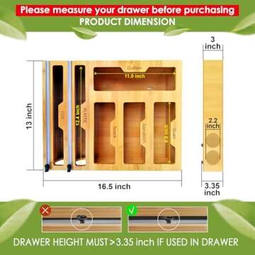 SERHINA Storage Bag Organizer for Kitchen Drawer - Foil and Plastic Wrap Organizer with Cutter - Pla...