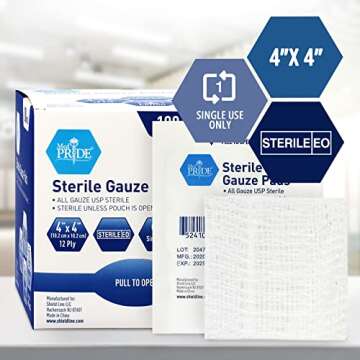 MED PRIDE 4x4 Sterile Gauze Pads Individually Wrapped, 12 Ply Cotton, Nonstick, Highly Absorbent for Wound Care and First Aid, Pack of 100