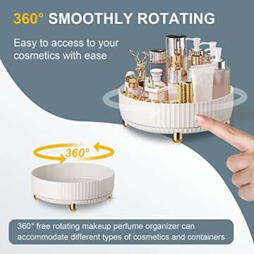 TagRecove Makeup Perfume Organizer Cosmetic Tray, 360 Degree Rotating Makeup Organizer, Lazy Susan Large Capacity Cosmetic Desk Storage Lotions Display Cases White Large