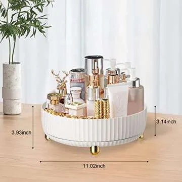 TagRecove Makeup Perfume Organizer Cosmetic Tray, 360 Degree Rotating Makeup Organizer, Lazy Susan Large Capacity Cosmetic Desk Storage Lotions Display Cases White Large