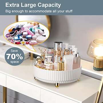 TagRecove Makeup Perfume Organizer Cosmetic Tray, 360 Degree Rotating Makeup Organizer, Lazy Susan Large Capacity Cosmetic Desk Storage Lotions Display Cases White Large