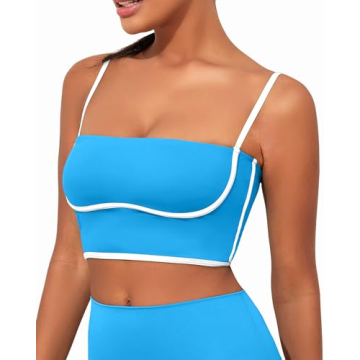 AngiMelo Women's Workout Tank Tops Square Neck Longline Sports Bra Support Crop Yoga Top Spaghetti S...
