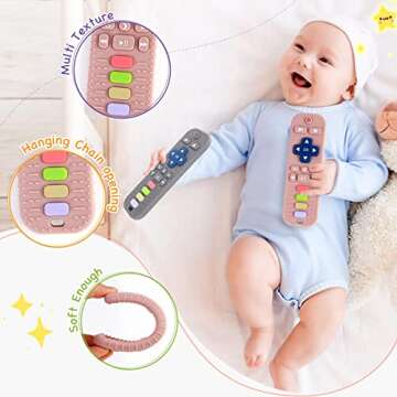 Hooku 2 Pack Teething Toys for Babies 0-6 Months, Silicone Teethers for Babies 6-12 Months, Remote T...