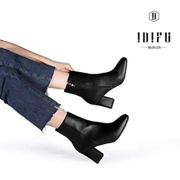 IDIFU Women's Aliza Fashion Square Toe Short Boots Side Zipper Low Block Heel Ankle Booties(Black Pu, 8.5 M US)