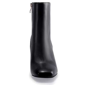 IDIFU Women's Aliza Fashion Square Toe Short Boots Side Zipper Low Block Heel Ankle Booties(Black Pu, 8.5 M US)