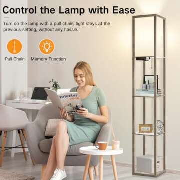 OUTON Floor Lamp with USB Ports and Storage Shelf