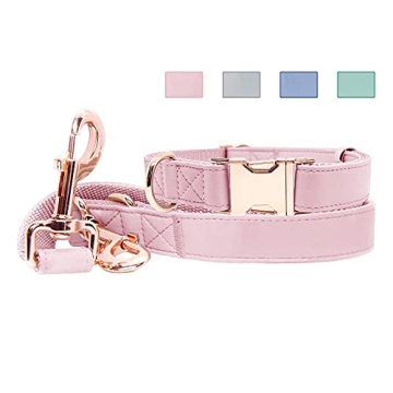Soft Leather Dog Collar and Leash (6.6') Set - Stylish Rose Gold Heavy Duty Metal Buckle, 4 Adjustab...