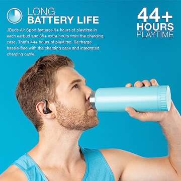 JLab JBuds Air Sport Gen 3 True Wireless Bluetooth Earbuds - Sweatproof, Multipoint, Dual Connect, E...