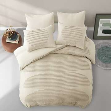 Boho BEDAZZLED 5 Piece King Duvet Cover Set in Beige