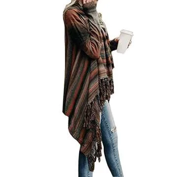 GOLDSTITCH Women's Open Front Knited Loose Crew Neck Fringe Sweater Outwear Beige XXL