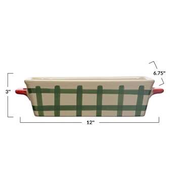 Creative Co-Op 12" L x 6-3/4"W x 3" H 2 Quart Hand-Painted Stoneware Baker w/Handles Oh So Merry, Red & Green