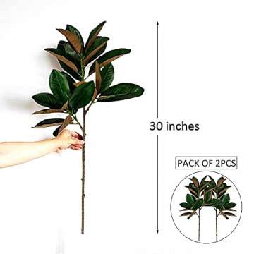 Olivachel Artificial Magnolias Branches Faux Rubber Tree Leaves Long Stem Real Touch for Home Indoor Outdoor Decor (Green, Pack of 2pcs)