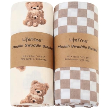 LifeTree Muslin Swaddle Blankets for Newborns and Infants