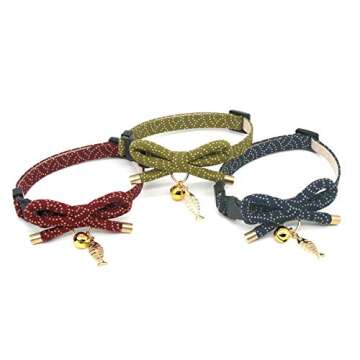 PetSoKoo Cute Bowtie Cat Collar with Bell. Japanese Stylish Bowknot & Fish Charm. Safety Breakaway, Soft, Lightweight, for Girl Boy Male Female Cats Kitten,Green