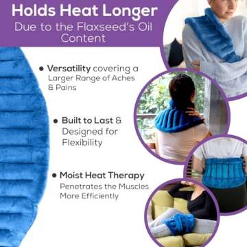 Microwave Heating Pad for Lower Back Pain Relief, Moist Heating Pad for Neck & Shoulders, Cramps, Microwavable Heating Pads 71" Ties, Heat Pack Warm Compress Heat Wrap, Flaxseed Rice Hot Bag (Blue)