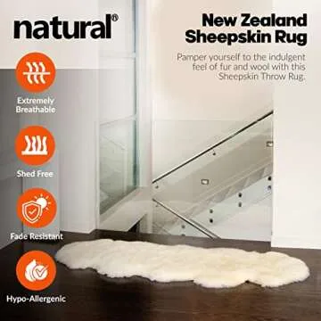 Natural Sheepskin Rug with Thick and Lush 2.5 Inch Pile | Hypoallergenic Sheep Fur Rug with Anti-Skid Back l Sheepskin Wool Area Rugs, Natural, 3 ft x 5 ft