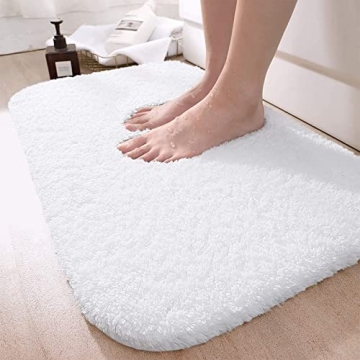 DEXI Bathroom Rug Mat, Extra Soft and Absorbent Bath Rugs, Washable Non-Slip Carpet Mat for Bathroom Floor, Tub, Shower Room (32"x20", White)