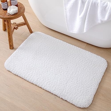 DEXI Bathroom Rug Mat, Extra Soft and Absorbent Bath Rugs, Washable Non-Slip Carpet Mat for Bathroom Floor, Tub, Shower Room (32"x20", White)