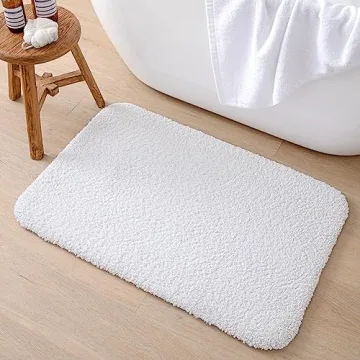 DEXI Bathroom Rug Mat, Extra Soft and Absorbent Bath Rugs, Washable Non-Slip Carpet Mat for Bathroom Floor, Tub, Shower Room (32"x20", White)