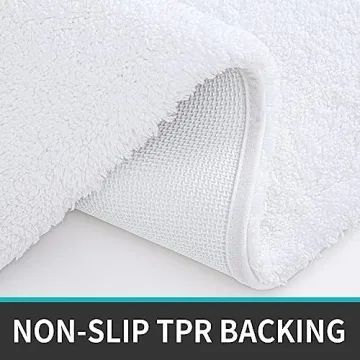 DEXI Bathroom Rug Mat, Extra Soft and Absorbent Bath Rugs, Washable Non-Slip Carpet Mat for Bathroom Floor, Tub, Shower Room (32"x20", White)