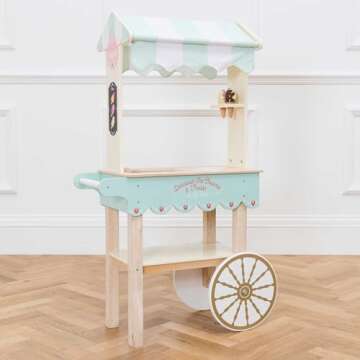 Le Toy Van - Educational Wooden Toy Role Play Ice Cream Trolley | Boys Or Girls Pretend Play Toy Food Playset - for Ages 3+