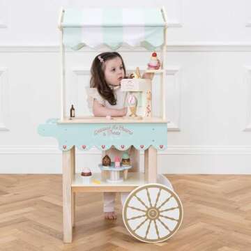 Le Toy Van - Educational Wooden Toy Role Play Ice Cream Trolley | Boys Or Girls Pretend Play Toy Food Playset - for Ages 3+
