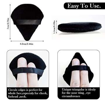 Powder Puff Daubigny 6 Pieces Powder Puff Face Soft Triangle Makeup Puff for Loose Powder Mineral Powder Body Powder Velour Cosmetic Foundation Blender Sponge Beauty Makeup Tools(Black)