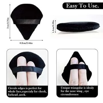 Powder Puff Daubigny 6 Pieces Powder Puff Face Soft Triangle Makeup Puff for Loose Powder Mineral Powder Body Powder Velour Cosmetic Foundation Blender Sponge Beauty Makeup Tools(Black)