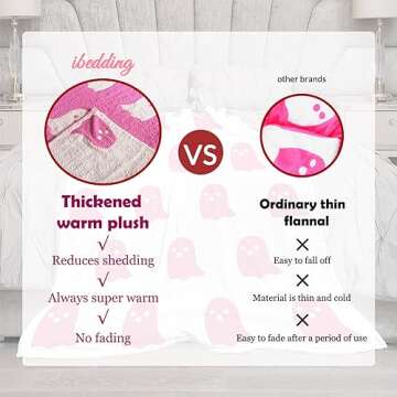 iBedding Cute Halloween Pink Ghost Blanket Room Decor Aesthetic Blankets for Couch Bed Sofa Reversible Plush Super Soft Throw Blanket for All Seasons,Double Print,39"x59"