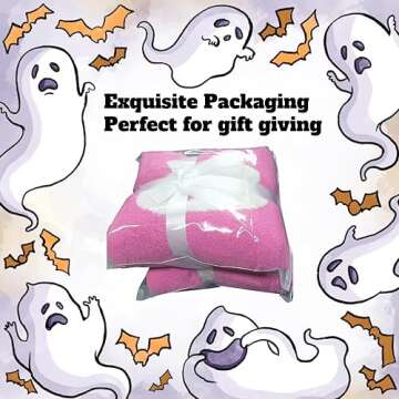 iBedding Cute Halloween Pink Ghost Blanket Room Decor Aesthetic Blankets for Couch Bed Sofa Reversible Plush Super Soft Throw Blanket for All Seasons,Double Print,39"x59"
