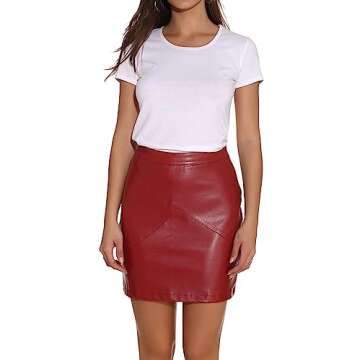 GUANYY Faux Leather High Waisted Mini Skirt - Wine Red