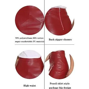 GUANYY Faux Leather High Waisted Mini Skirt - Wine Red