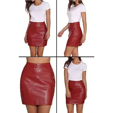 GUANYY Faux Leather High Waisted Mini Skirt - Wine Red