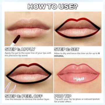 Cilrofelr Peel Off Lip Liner Stain, Long Wear Tattoo Lip Liner with Tweezer, Peel Off Lip Stain with Matte Finish, Long Lasting, Waterproof, Transfer-proof, Highly Pigmented Color (Rose)