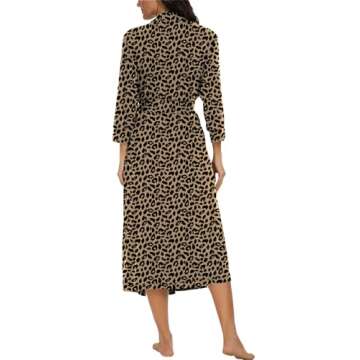 VINTATRE Women Kimono Robes Long Knit Bathrobe Lightweight Soft Knit Sleepwear V-neck Casual Ladies Loungewear FP-Leopard Khaki-Medium