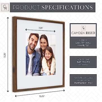 Camden Reed 9 Piece Gallery Wall Frame Set, matted frames feature Photograph or Art Print, 8x8, Dark Brown Woodgrain Finish