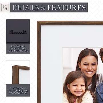 Camden Reed 9 Piece Gallery Wall Frame Set, matted frames feature Photograph or Art Print, 8x8, Dark Brown Woodgrain Finish
