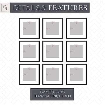 Camden Reed 9 Piece Gallery Wall Frame Set, matted frames feature Photograph or Art Print, 8x8, Dark Brown Woodgrain Finish