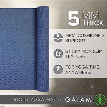 Gaiam Yoga Mat Premium Solid Color Non Slip Exercise & Fitness Mat for All Types of Yoga, Pilates & Floor Workouts, High Tide, 5mm