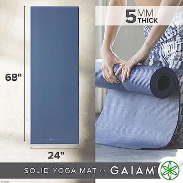 Gaiam Yoga Mat Premium Solid Color Non Slip Exercise & Fitness Mat for All Types of Yoga, Pilates & Floor Workouts, High Tide, 5mm