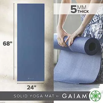 Gaiam Yoga Mat Premium Solid Color Non Slip Exercise & Fitness Mat for All Types of Yoga, Pilates & Floor Workouts, High Tide, 5mm