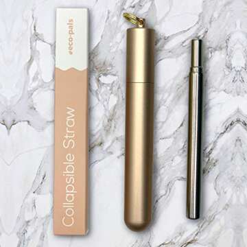 Eco-Pals | Collapsible Straw, Reusable Straws with Case Stainless Steel Metal Straws Folding Straw Drinking +1 Cleaning Brush (Rose Gold)