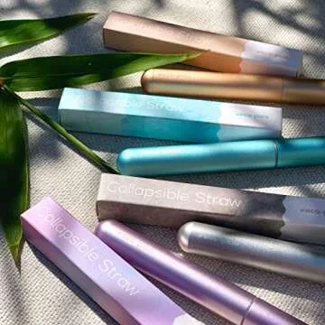Eco-Pals | Collapsible Straw, Reusable Straws with Case Stainless Steel Metal Straws Folding Straw Drinking +1 Cleaning Brush (Rose Gold)