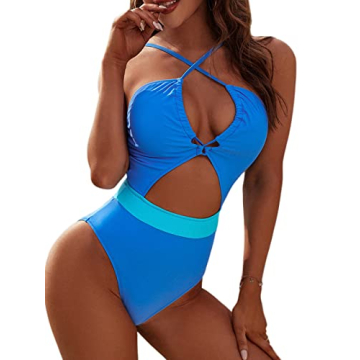 Blooming Jelly Women's High Waisted Sexy Monokini One Piece Swimsuits Cut Out Swimwear Color Block B...
