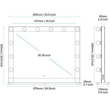 Nitin Hollywood Style Lighted Vanity Mirror, Tabletop Makeup Mirror with Dimmer Lights, Touch Control Large Cosmetic Mirror (White)