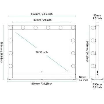 Nitin Hollywood Style Lighted Vanity Mirror, Tabletop Makeup Mirror with Dimmer Lights, Touch Control Large Cosmetic Mirror (White)