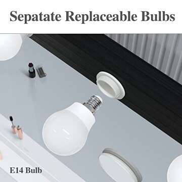 Nitin Hollywood Style Lighted Vanity Mirror, Tabletop Makeup Mirror with Dimmer Lights, Touch Control Large Cosmetic Mirror (White)