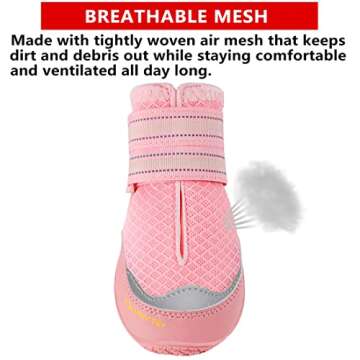 QUMY 4PCS Dog Boots for Large Dogs, Medium Dog Shoes & Paw Protectors for Hot Pavement, Summer Heat Protection, Mesh Breathable Skid-Resistant Dog Booties for Hardfloors, Walking Running Hiking